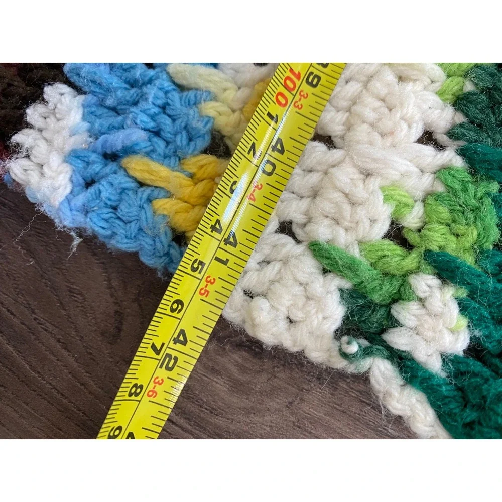 Vintage Crochet Afghan Blanket Handmade Multicolored Boho Fringe 60 x 41.5